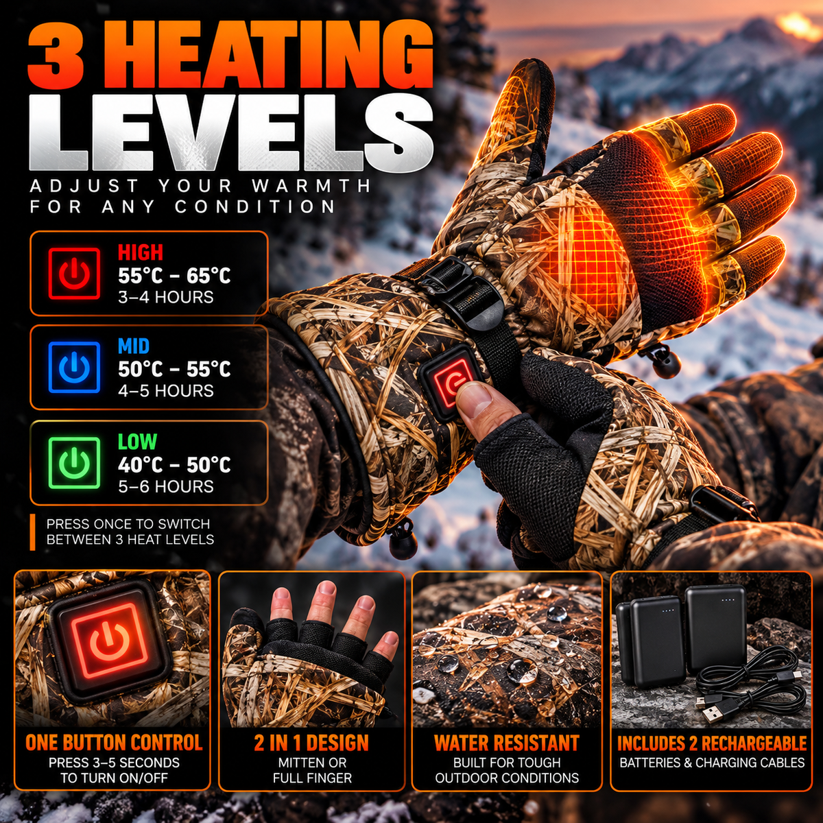 Veyrno Camo Heated Gloves